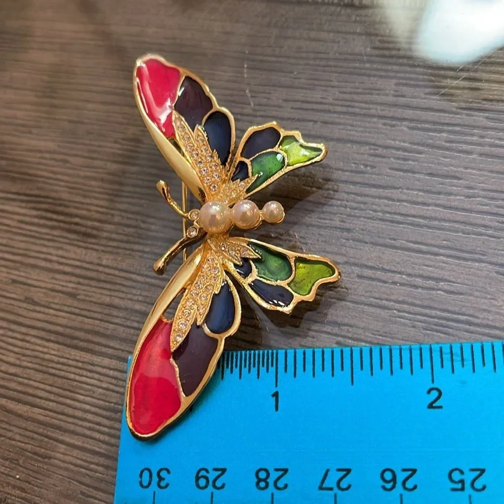Vintage Good Quality Enamel- Cloisonné Butterfly Pin Brooch Colorful Insect